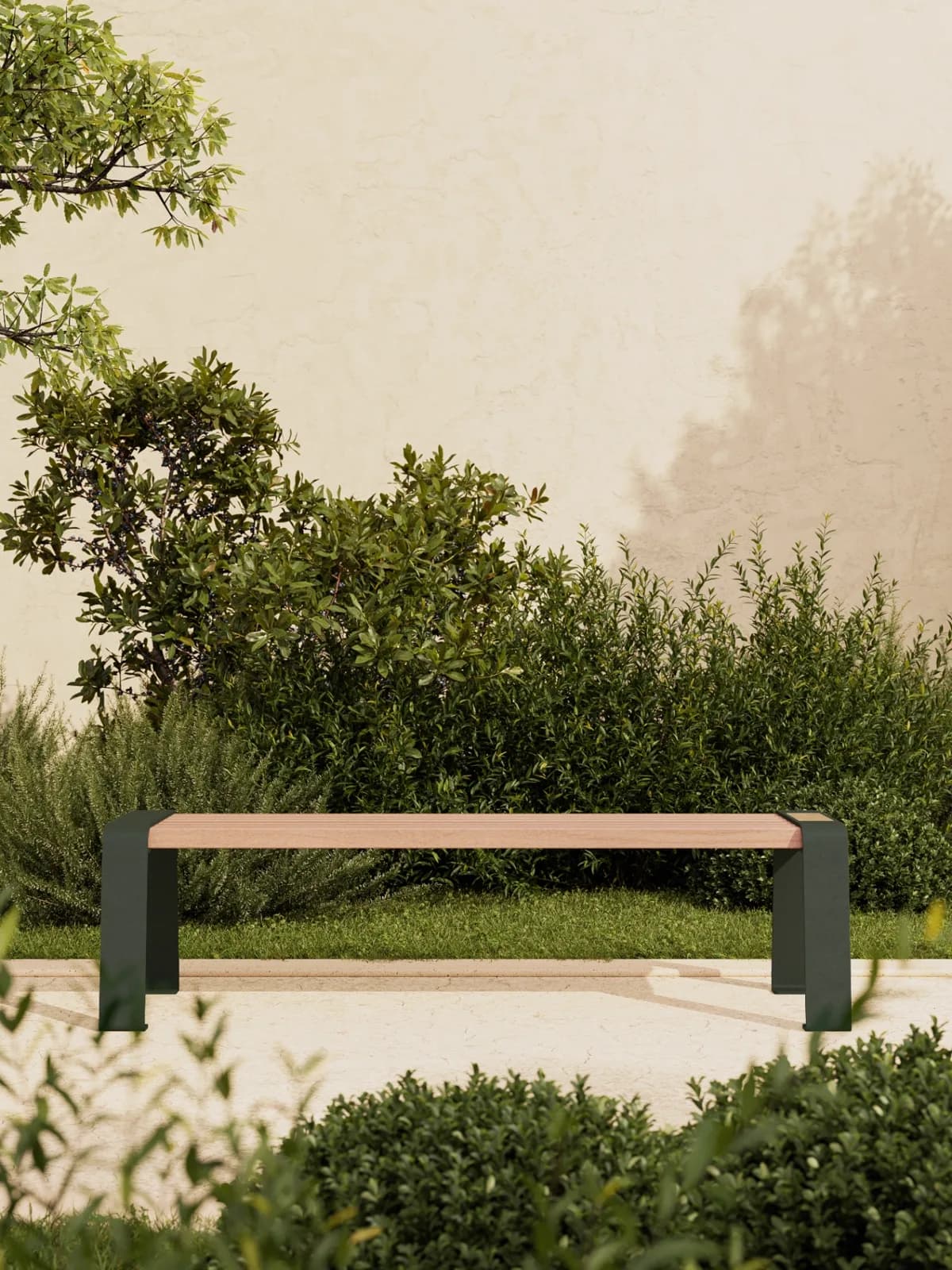 Banc de Mémoire Aura dans un jardin