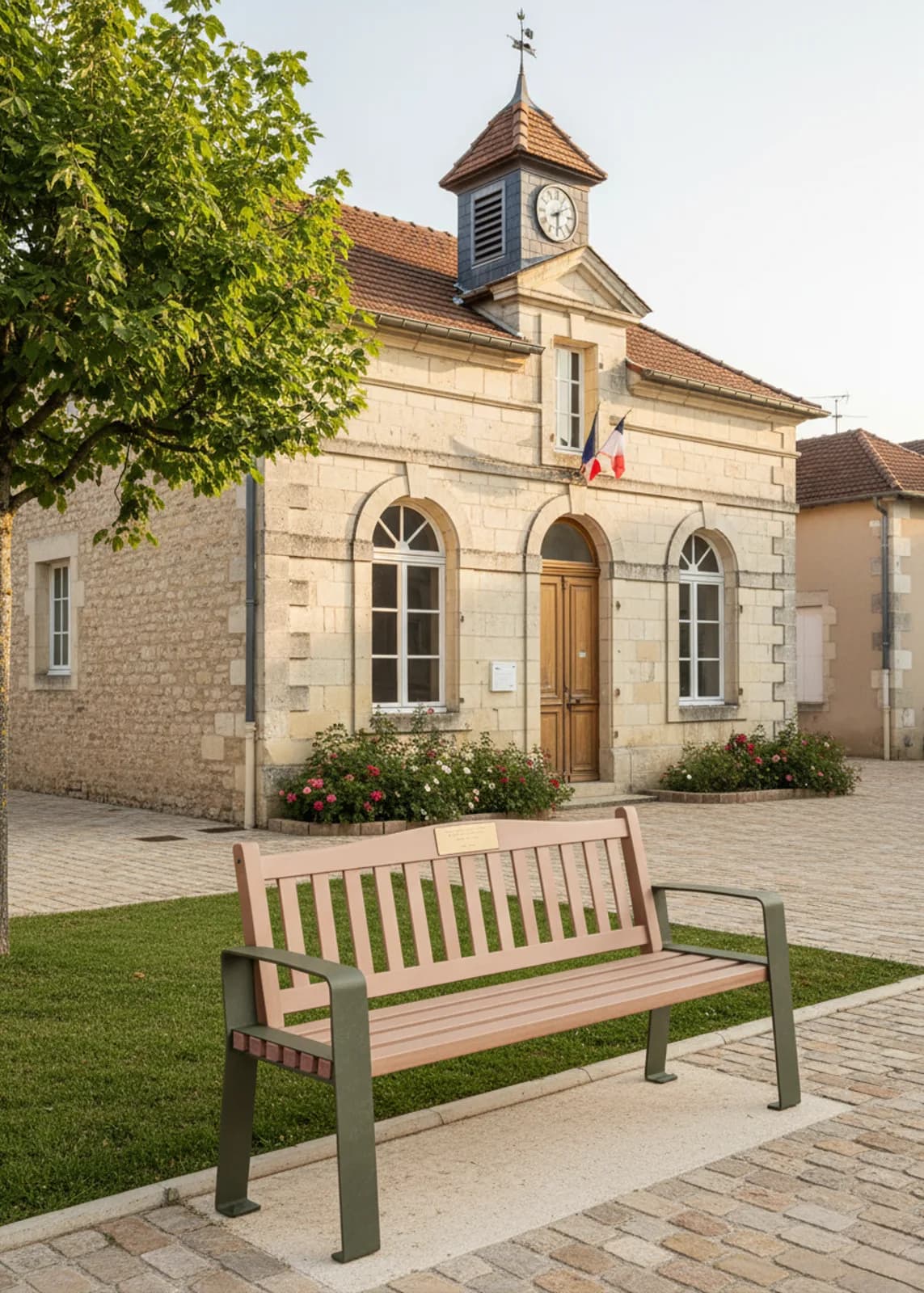 Banc de Mémoire® devant une mairie de village